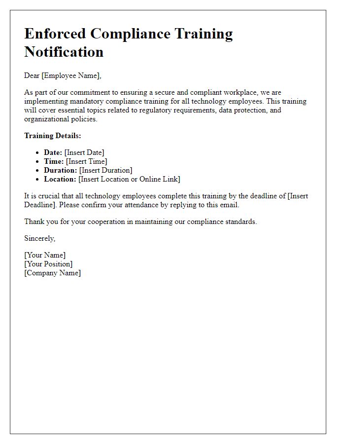 Letter template of enforced compliance training for technology employees
