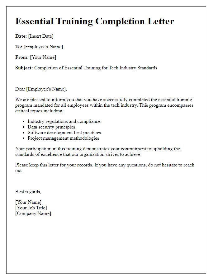 Letter template of essential training for tech industry standards