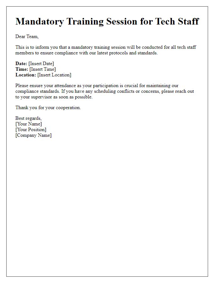 Letter template of mandatory training session for tech staff compliance