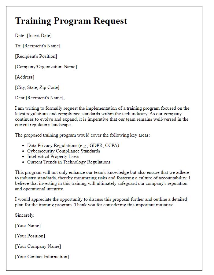 Letter template of required training program for tech industry regulations