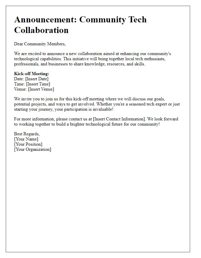 Letter template of community tech collaboration announcement