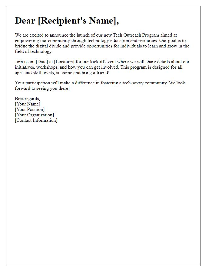 Letter template of tech outreach program launch