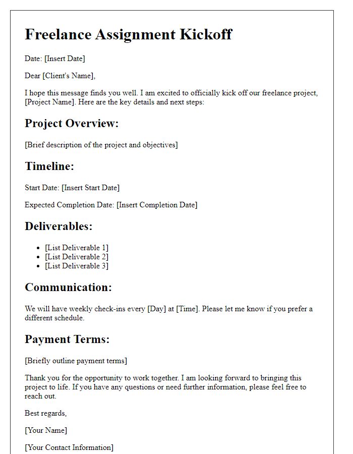 Letter template of freelance assignment kickoff