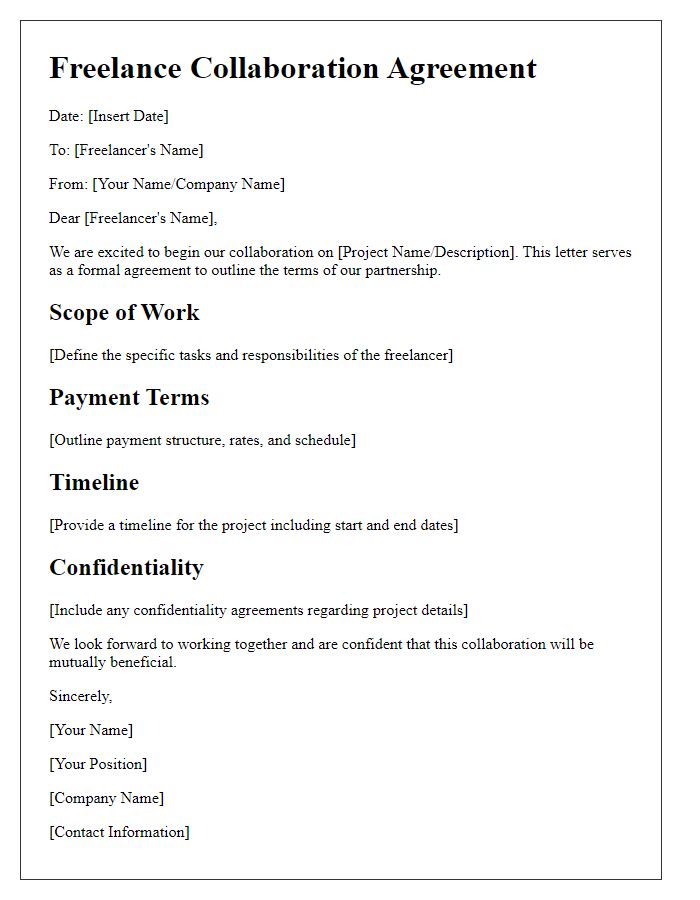 Letter template of freelance collaboration start