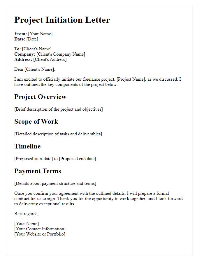 Letter template of freelance project initiation