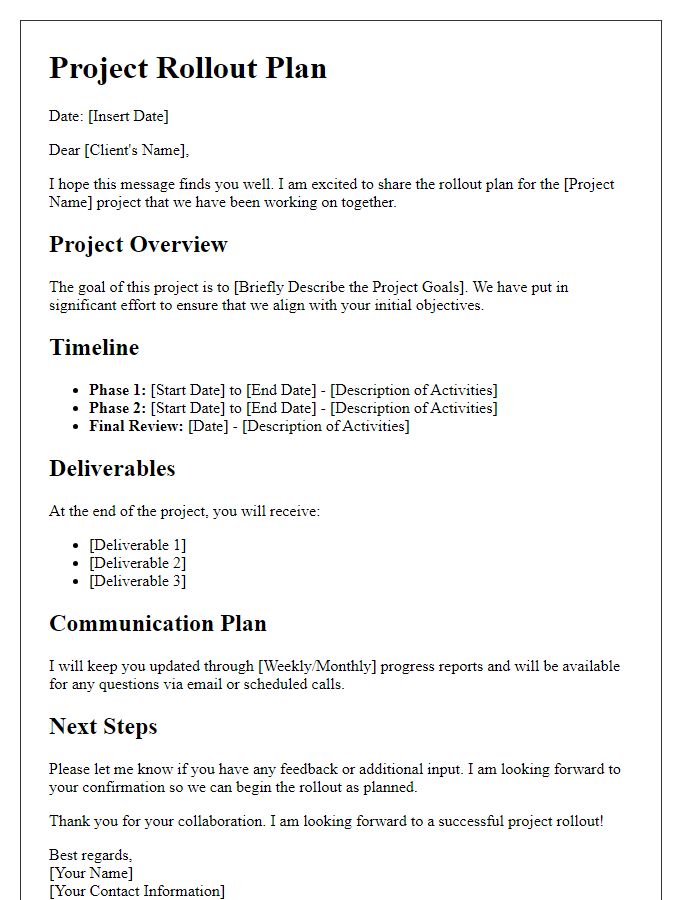 Letter template of freelance project rollout