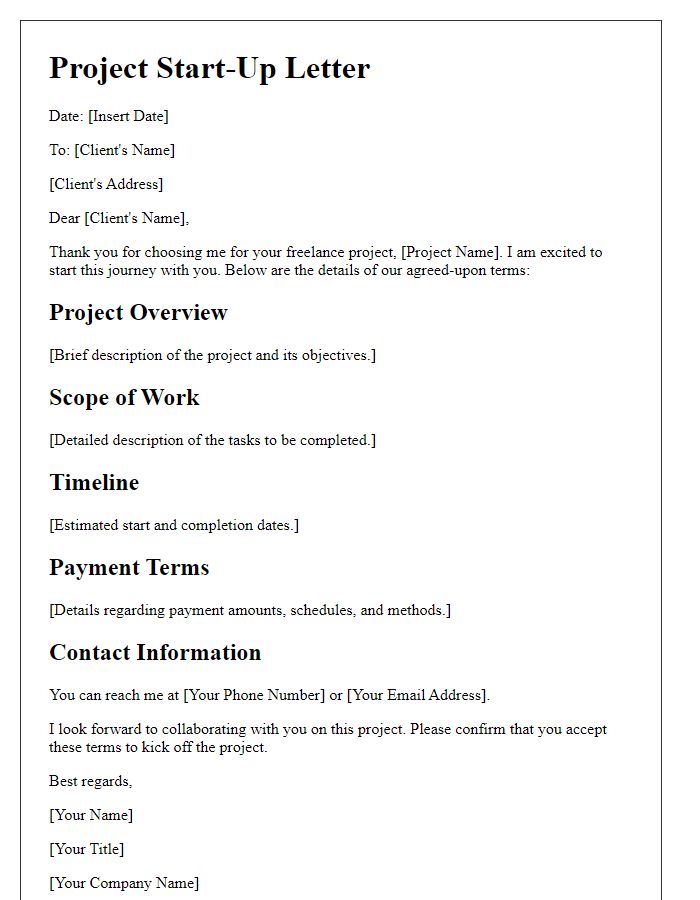 Letter template of freelance project start-up