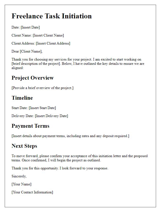 Letter template of freelance task initiation