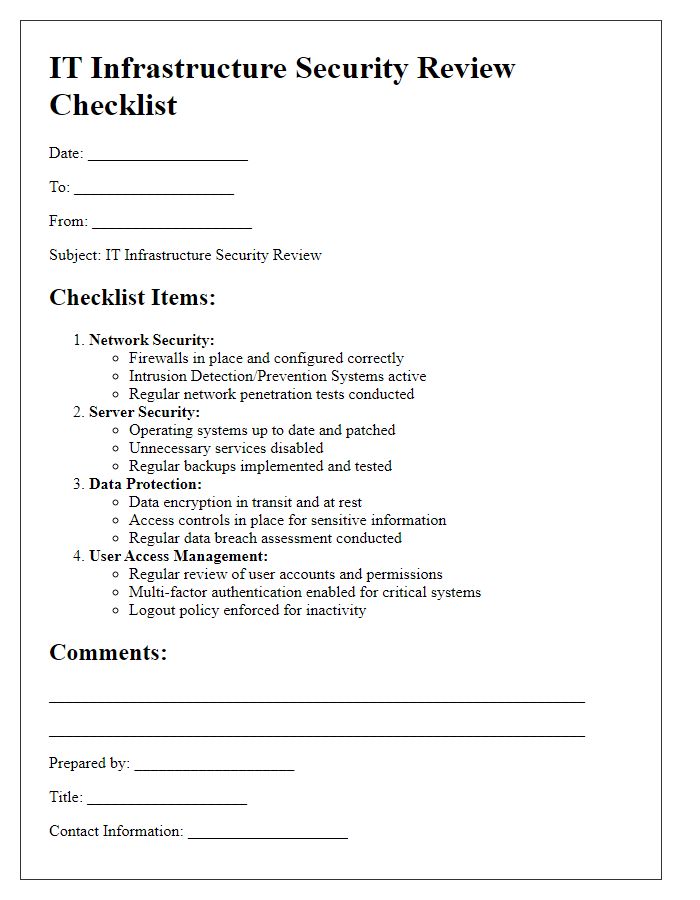 Letter template of IT infrastructure security review checklist