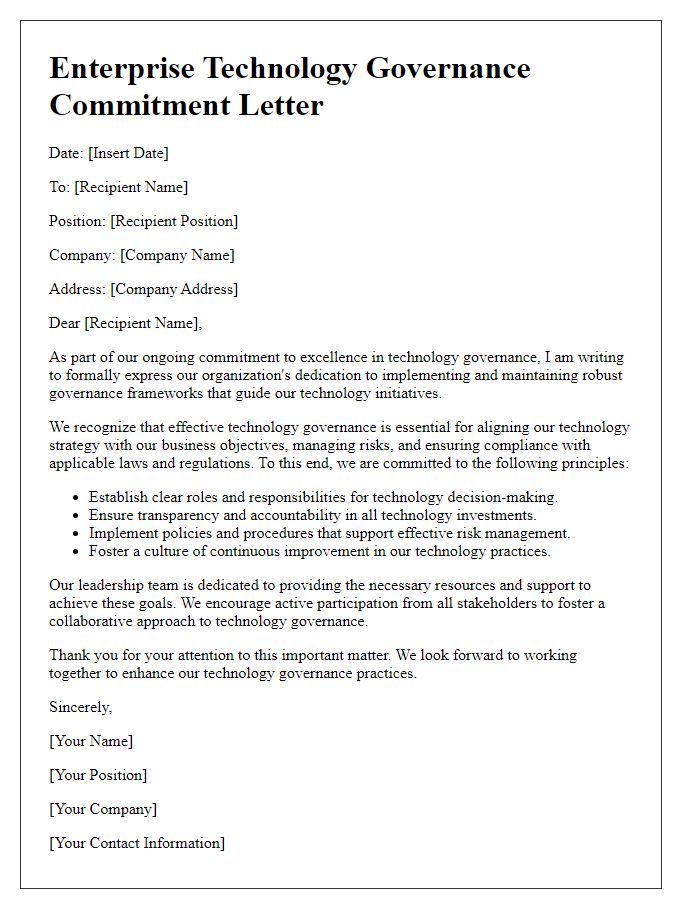 Letter template of Enterprise Technology Governance Commitment