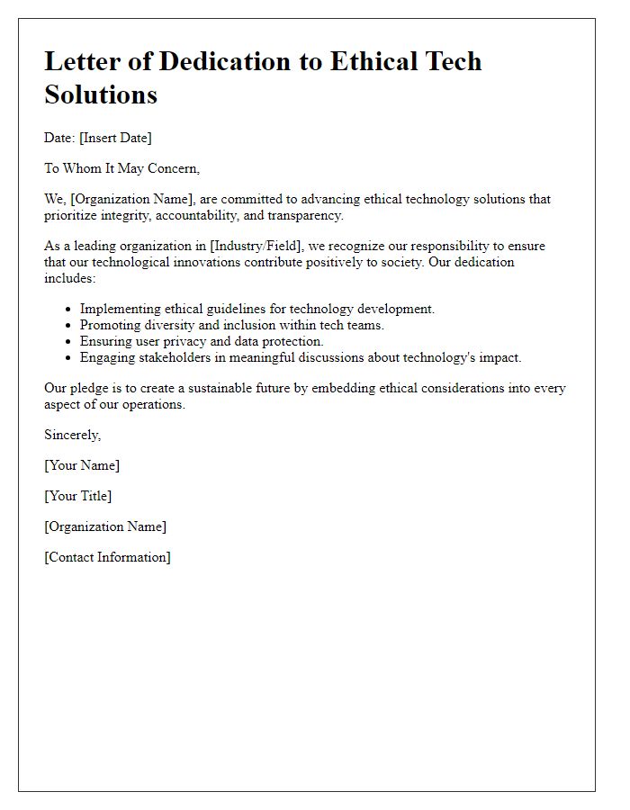 Letter template of Organizational Dedication to Ethical Tech Solutions