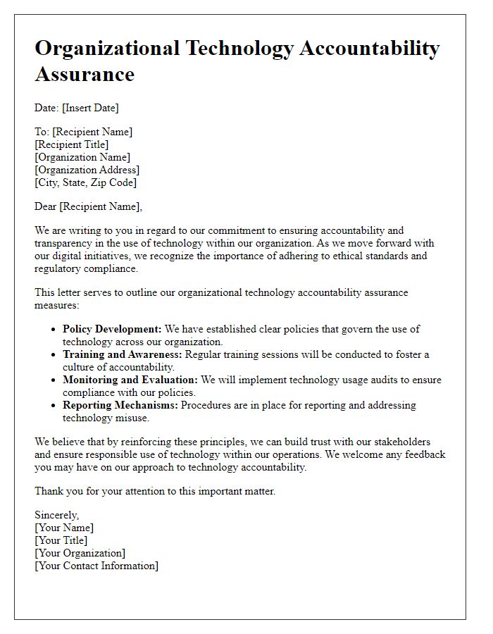 Letter template of Organizational Technology Accountability Assurance