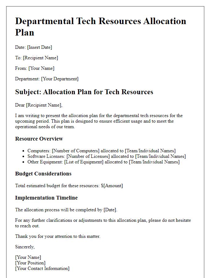 Letter template of allocation plan for departmental tech resources