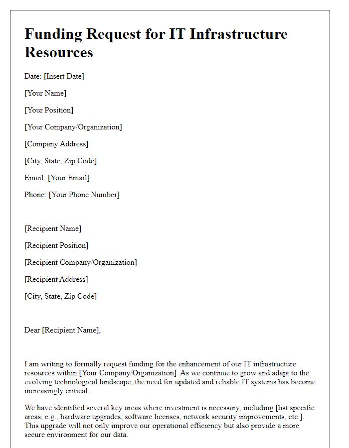 Letter template of funding request for IT infrastructure resources