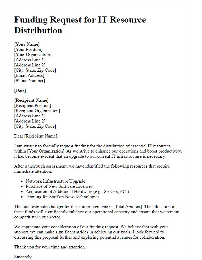 Letter template of funding request for IT resource distribution