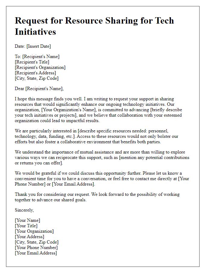 Letter template of resource share request for tech initiatives