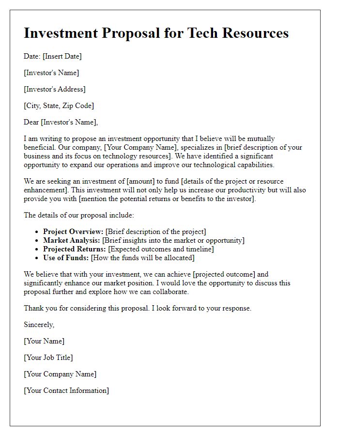 Letter template of tech resources investment proposal