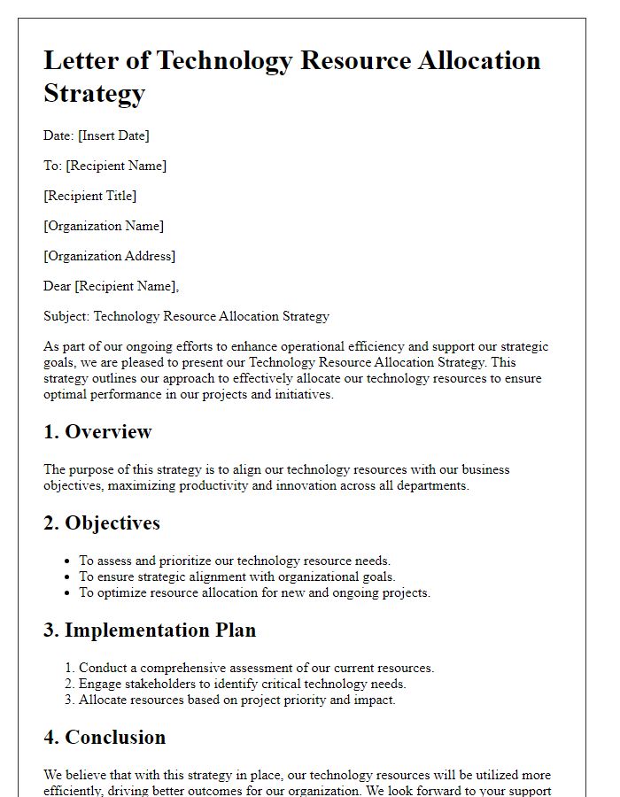 Letter template of technology resource allocation strategy