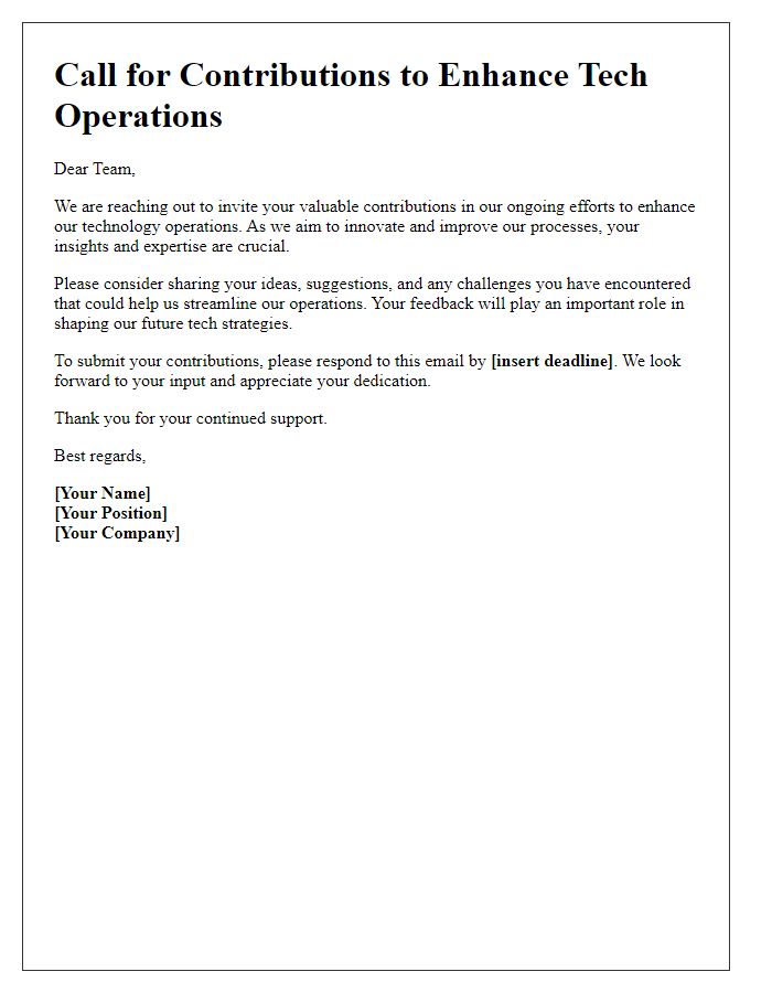 Letter template of call for contributions to enhance tech operations.