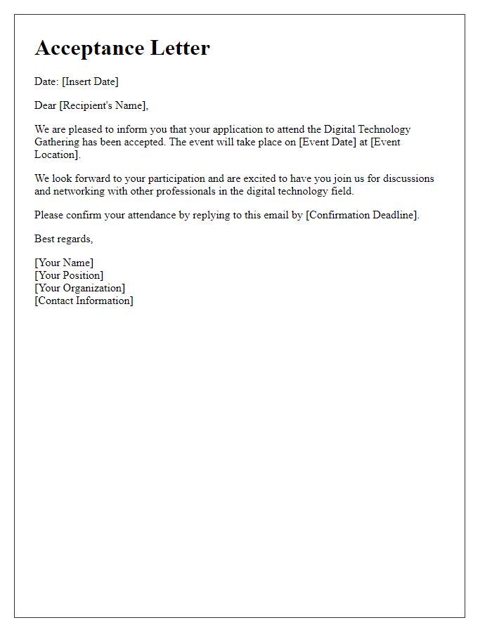 Letter template of acceptance for digital technology gathering