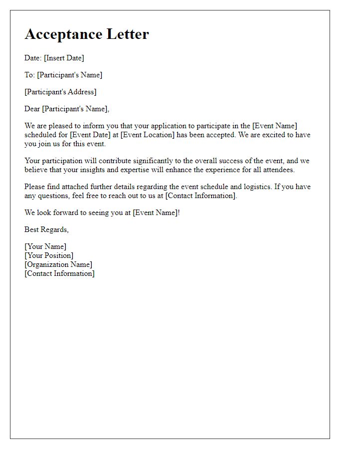 Letter template of acceptance for tech event participation