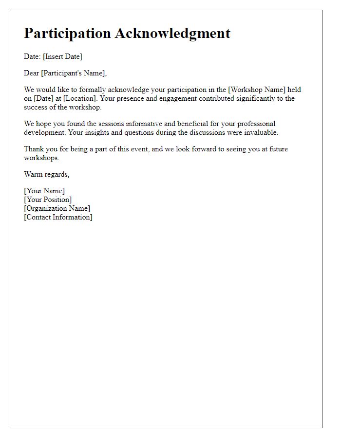 Letter template of participation acknowledgment for tech workshop