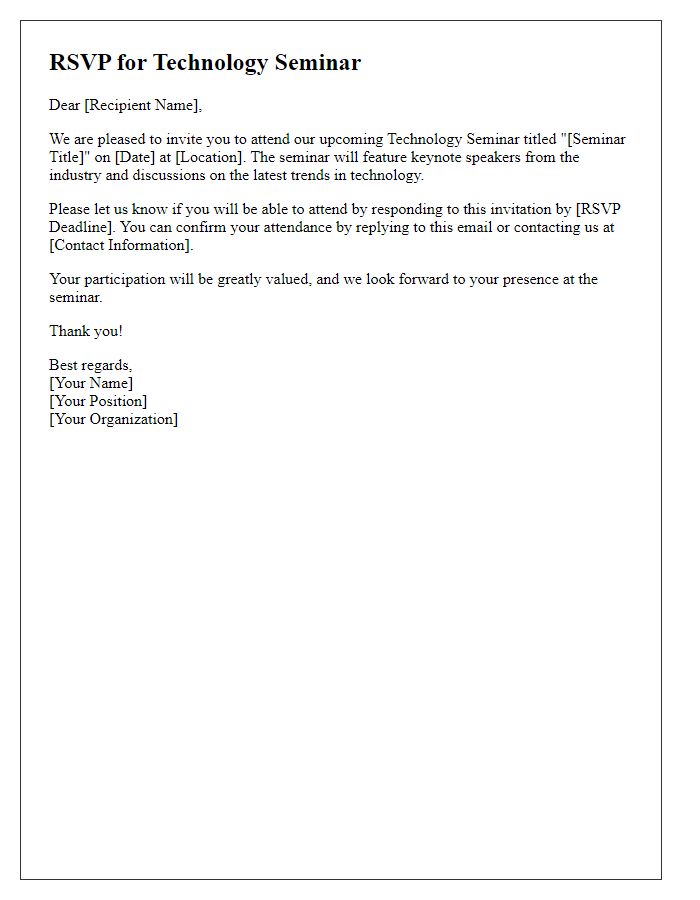 Letter template of RSVP for technology seminar