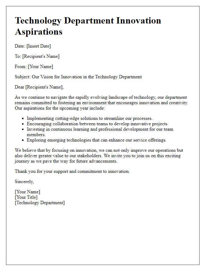 Letter template of technology department aspirations for innovation.