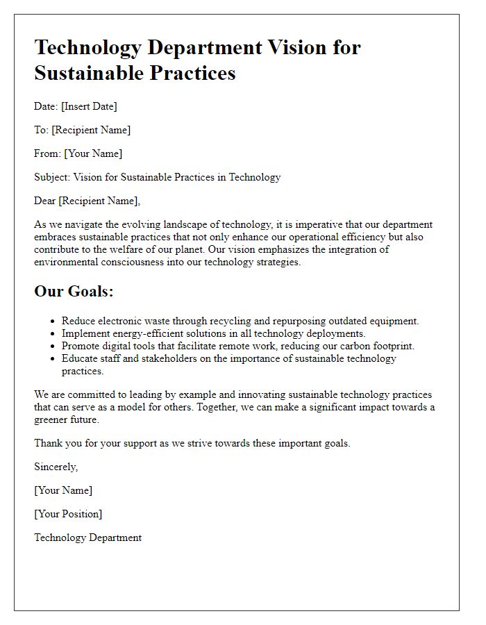 Letter template of technology department vision for sustainable practices.