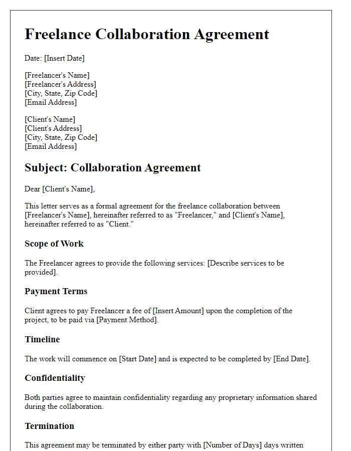 Letter template of freelance collaboration agreement