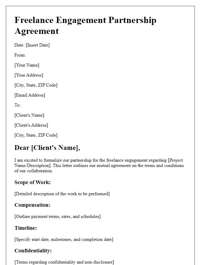 Letter template of freelance engagement partnership