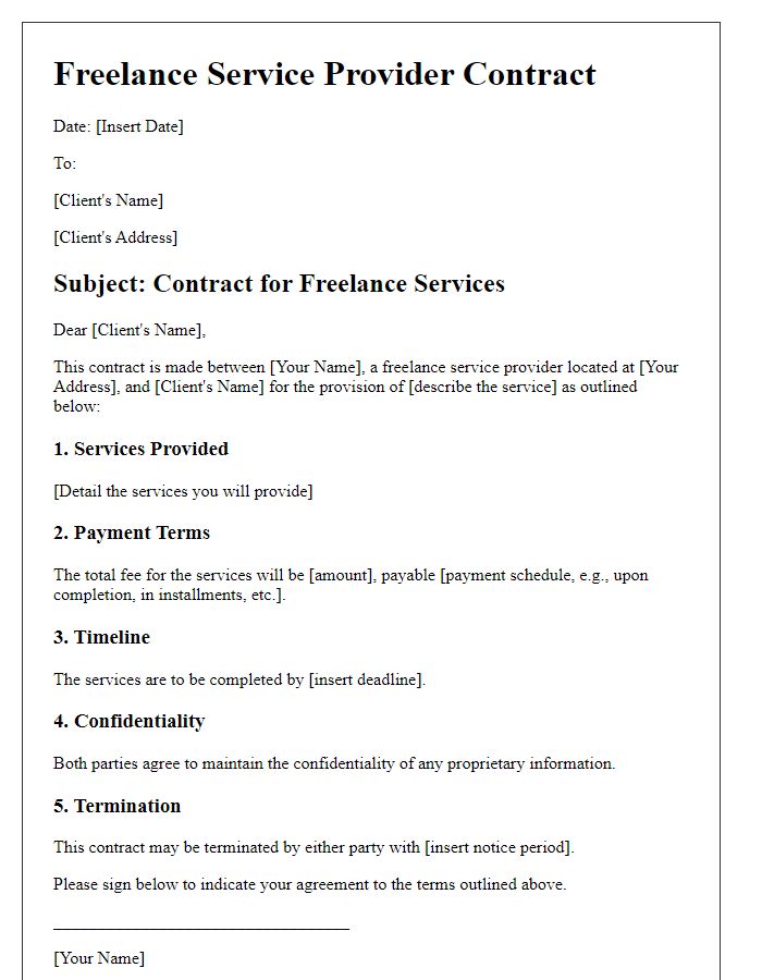 Letter template of freelance service provider contract