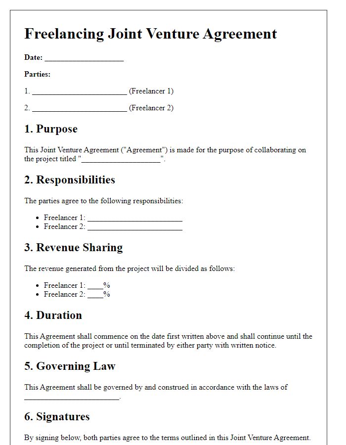 Letter template of freelancing joint venture agreement