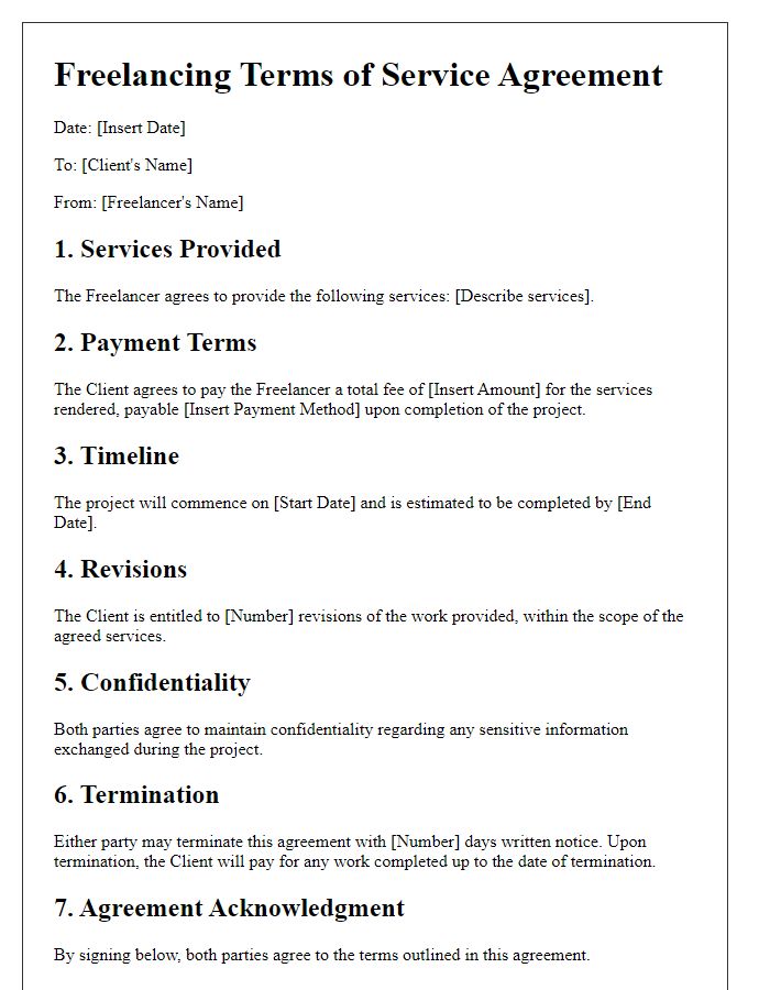 Letter template of freelancing terms of service agreement