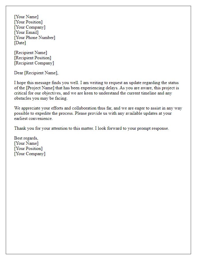 Letter template of request for updates on delayed tech project.