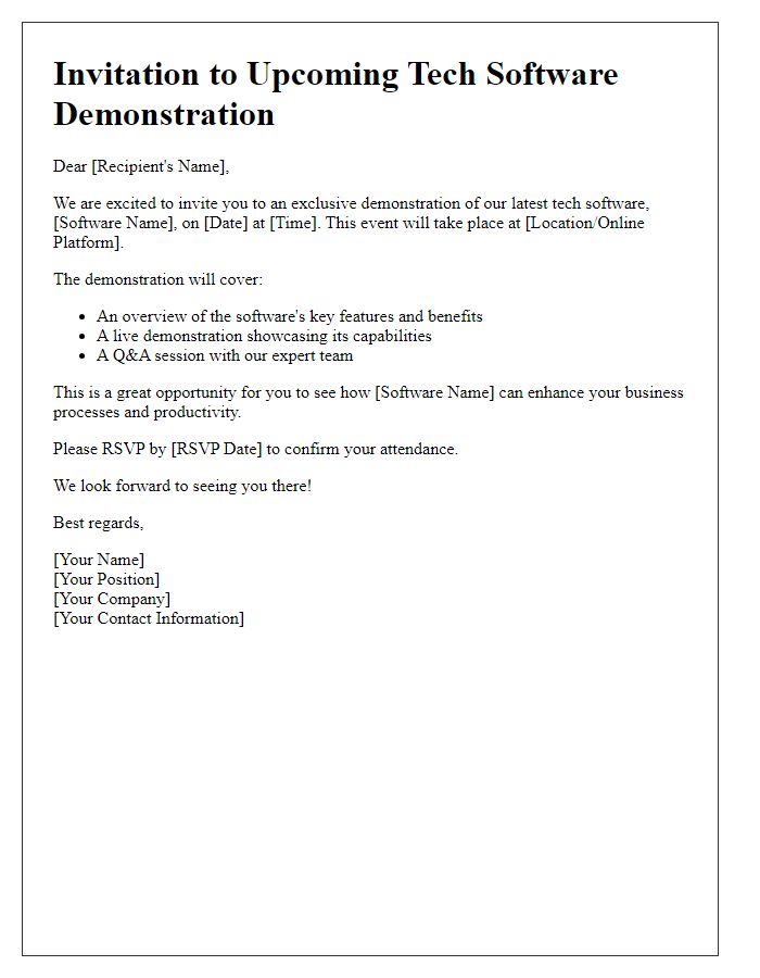 Letter template of preview for upcoming tech software demonstration.