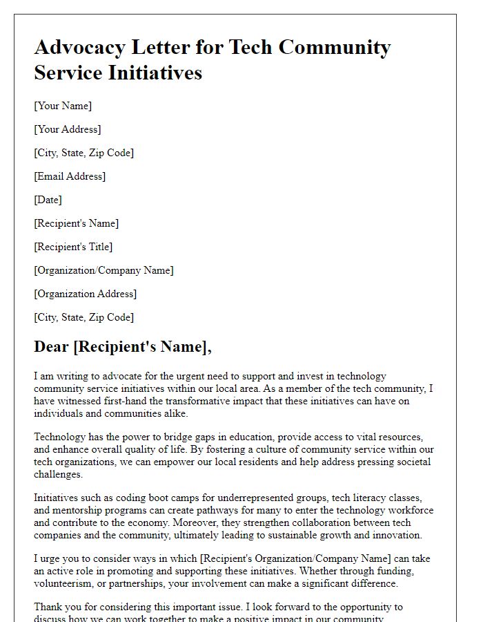 Letter template of advocacy for tech community service initiatives