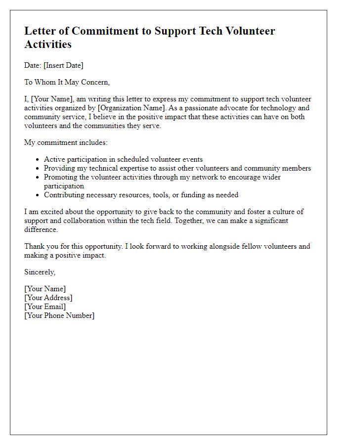 Letter template of commitment to support tech volunteer activities