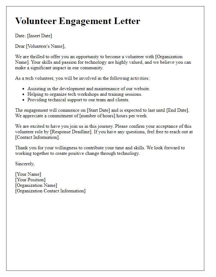 Letter template of engagement for promoting tech volunteer roles