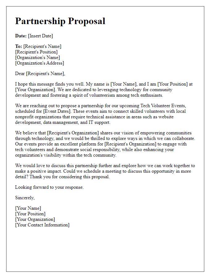 Letter template of partnership proposal for tech volunteer events