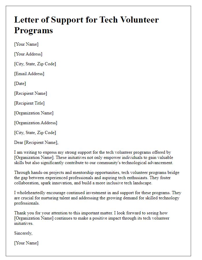 Letter template of support for tech volunteer programs