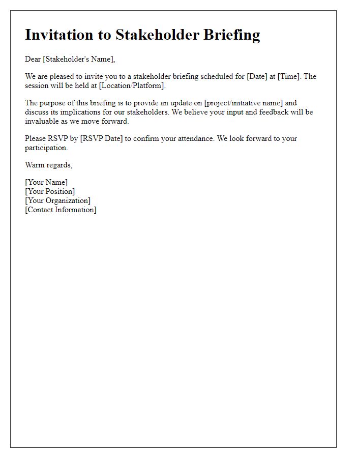 Letter template of stakeholder briefings invitation