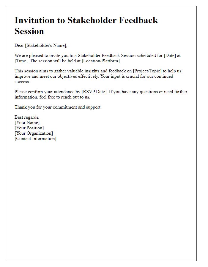 Letter template of stakeholder feedback session invitation