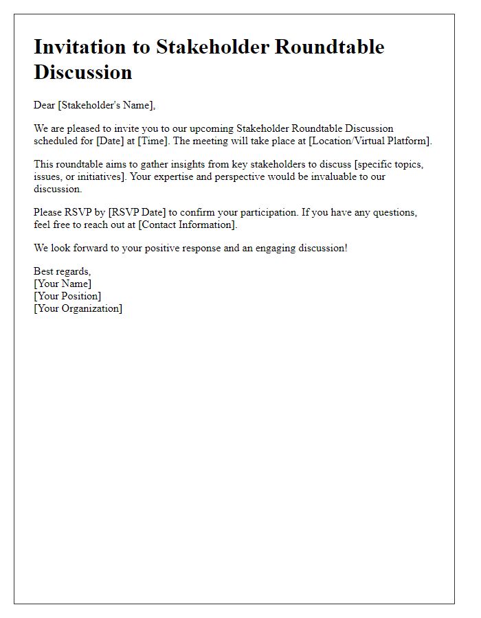 Letter template of stakeholder roundtable discussion invitation