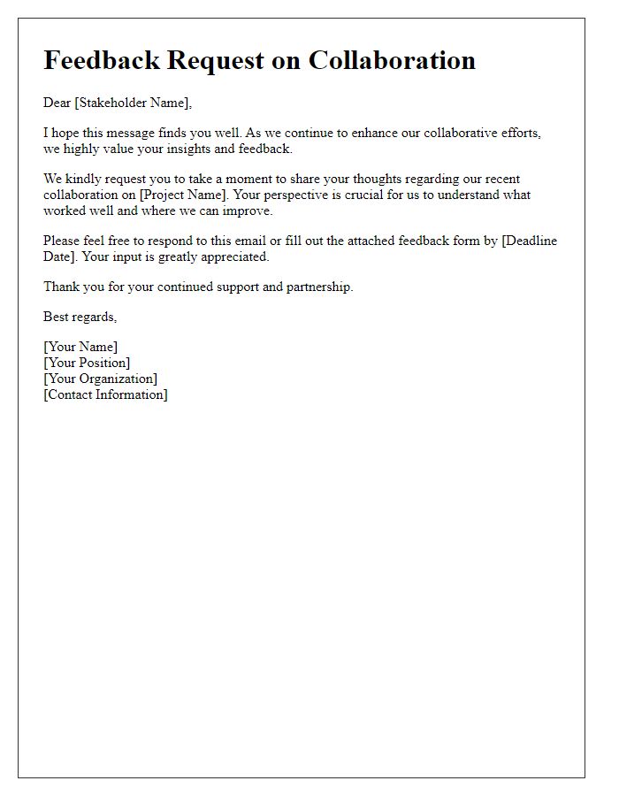 Letter template of stakeholder collaboration feedback request