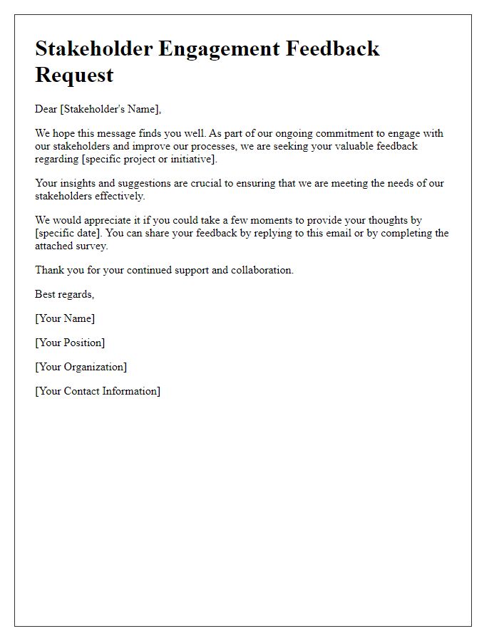 Letter template of stakeholder engagement feedback request
