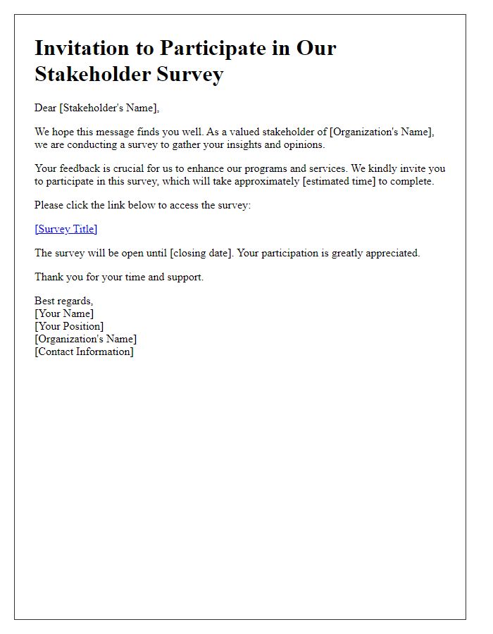 Letter template of stakeholder survey invitation