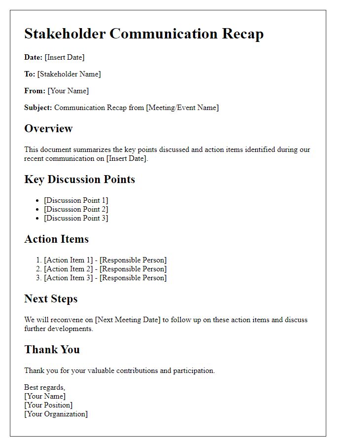 Letter template of stakeholder communication recap