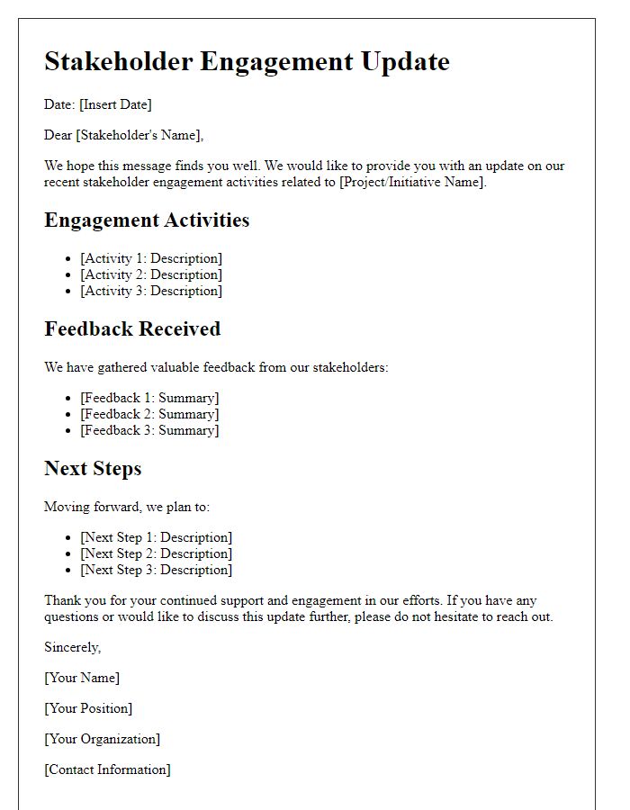 Letter template of stakeholder engagement update