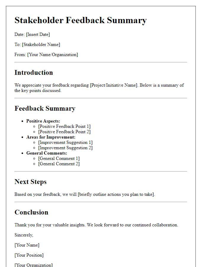 Letter template of stakeholder feedback summary